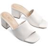 DREAM PAIRS Women’s Square Open Toe Heels Sandals Low Block Chunky Heeled Sandals Slide Sandals Slip on Comfortable Casual Pumps Shoes(White-pu)