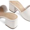 DREAM PAIRS Women’s Square Open Toe Heels Sandals Low Block Chunky Heeled Sandals Slide Sandals Slip on Comfortable Casual Pumps Shoes(White-pu)