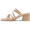DREAM PAIRS Women’s Strappy Heels Block Open Toe Low Heel Chunky Mules Sandals Dress Shoes(Nude)