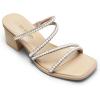 DREAM PAIRS Women’s Strappy Heels Block Open Toe Low Heel Chunky Mules Sandals Dress Shoes(Nude-pearl)