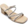 DREAM PAIRS Women’s Strappy Heels Block Open Toe Low Heel Chunky Mules Sandals Dress Shoes(Nude-rhinestone)