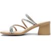 DREAM PAIRS Women’s Strappy Heels Block Open Toe Low Heel Chunky Mules Sandals Dress Shoes(Nude-rhinestone)