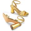 DREAM PAIRS Women’s Strappy Round Heels Open Square Toe Ankle Strap Party Sandals Dress Shoes(Gold-pu)