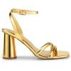DREAM PAIRS Women’s Strappy Round Heels Open Square Toe Ankle Strap Party Sandals Dress Shoes(Gold-pu)