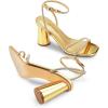 DREAM PAIRS Women’s Strappy Round Heels Open Square Toe Ankle Strap Party Sandals Dress Shoes(Gold-rhinestone)