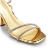 DREAM PAIRS Women’s Strappy Round Heels Open Square Toe Ankle Strap Party Sandals Dress Shoes(Gold-rhinestone)