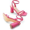 DREAM PAIRS Women’s Strappy Round Heels Open Square Toe Ankle Strap Party Sandals Dress Shoes(Hot Pink-pu)