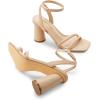 DREAM PAIRS Women’s Strappy Round Heels Open Square Toe Ankle Strap Party Sandals Dress Shoes(Nude-pu)