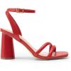 DREAM PAIRS Women’s Strappy Round Heels Open Square Toe Ankle Strap Party Sandals Dress Shoes(Red-pu)