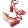 DREAM PAIRS Women’s Strappy Round Heels Open Square Toe Ankle Strap Party Sandals Dress Shoes(Red-pu)