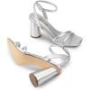 DREAM PAIRS Women’s Strappy Round Heels Open Square Toe Ankle Strap Party Sandals Dress Shoes(Silver-pu)