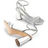 DREAM PAIRS Women’s Strappy Round Heels Open Square Toe Ankle Strap Party Sandals Dress Shoes(Silver-rhinestone)