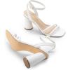 DREAM PAIRS Women’s Strappy Round Heels Open Square Toe Ankle Strap Party Sandals Dress Shoes(White-pu)