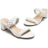 DREAM PAIRS Women’s Two Braided Strap Low Heels for Women Open Toe Block Chunky Heels Sandals Holiday Party Wedding Dress Pumps Shoes(White)