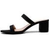 DREAM PAIRS Women’s Two Strap Open Toe Low Block Chunky Heels Sandals Dress Pumps Casual Summer Mules Shoes(Black-nubuck)