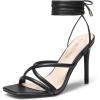 DREAM PAIRS Heels for Women Strappy High Stiletto Lace Up Heeled Sandals Square Open Toe Heels for Prom Party Dating(Black-pu)