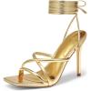 DREAM PAIRS Heels for Women Strappy High Stiletto Lace Up Heeled Sandals Square Open Toe Heels for Prom Party Dating(Gold-pu)