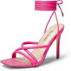 DREAM PAIRS Heels for Women Strappy High Stiletto Lace Up Heeled Sandals Square Open Toe Heels for Prom Party Dating(Hot Pink-pu)