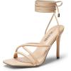DREAM PAIRS Heels for Women Strappy High Stiletto Lace Up Heeled Sandals Square Open Toe Heels for Prom Party Dating(Nude-pu)
