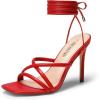 DREAM PAIRS Heels for Women Strappy High Stiletto Lace Up Heeled Sandals Square Open Toe Heels for Prom Party Dating(Red-pu)
