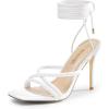 DREAM PAIRS Heels for Women Strappy High Stiletto Lace Up Heeled Sandals Square Open Toe Heels for Prom Party Dating(White-pu)