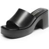 DREAM PAIRS High Chunky Platform Heels for Women Fashion Comfort Slip on Square Open Toe Block Heel Sandals(Black-pu)