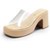 DREAM PAIRS High Chunky Platform Heels for Women Fashion Comfort Slip on Square Open Toe Block Heel Sandals(Nude-clear)