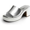 DREAM PAIRS High Chunky Platform Heels for Women Fashion Comfort Slip on Square Open Toe Block Heel Sandals(Silver-pu)