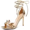 DREAM PAIRS Lace Up High Heels Stilletos Gladiator Open Square Toe Fashion Dressy Wedding Bridal Pumps Sandals(Gold-pu)