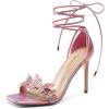 DREAM PAIRS Lace Up High Heels Stilletos Gladiator Open Square Toe Fashion Dressy Wedding Bridal Pumps Sandals(Pink-pu)