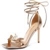 DREAM PAIRS Lace Up High Heels Stilletos Gladiator Open Square Toe Fashion Dressy Wedding Bridal Pumps Sandals(Rose Gold-pat)