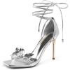 DREAM PAIRS Lace Up High Heels Stilletos Gladiator Open Square Toe Fashion Dressy Wedding Bridal Pumps Sandals(Silver-pat)
