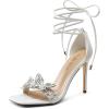 DREAM PAIRS Lace Up High Heels Stilletos Gladiator Open Square Toe Fashion Dressy Wedding Bridal Pumps Sandals(White-pu)