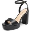 DREAM PAIRS Platform High Heels for Women Chunky Round Open Toe Ankle Strap Stylish Heeled Sandals for Party Prom Wedding(Black-pu)