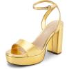 DREAM PAIRS Platform High Heels for Women Chunky Round Open Toe Ankle Strap Stylish Heeled Sandals for Party Prom Wedding(Gold-pu)