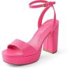 DREAM PAIRS Platform High Heels for Women Chunky Round Open Toe Ankle Strap Stylish Heeled Sandals for Party Prom Wedding(Hot Pink-pu)