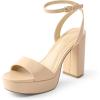 DREAM PAIRS Platform High Heels for Women Chunky Round Open Toe Ankle Strap Stylish Heeled Sandals for Party Prom Wedding(Nude-pu)