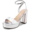 DREAM PAIRS Platform High Heels for Women Chunky Round Open Toe Ankle Strap Stylish Heeled Sandals for Party Prom Wedding(Silver-pu)