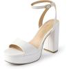 DREAM PAIRS Platform High Heels for Women Chunky Round Open Toe Ankle Strap Stylish Heeled Sandals for Party Prom Wedding(White-pu)