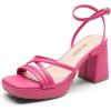 DREAM PAIRS Strappy Heels for Women Platform Chunky High 3-inch Heeled Sandals with Square Open Toe Ankle Buckle for Graduation Party Prom Daily Wedding(Hot Pink-pu)
