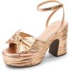 DREAM PAIRS Women’s Chunky Platform Heels Sandals Pleated Bow Knot Ankle Buckle Strap Heeled Sandals Open Toe Comfortable Wedding Party Dress Shoes(Champagne)