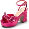 DREAM PAIRS Women’s Chunky Platform Heels Sandals Pleated Bow Knot Ankle Buckle Strap Heeled Sandals Open Toe Comfortable Wedding Party Dress Shoes(Hot Pink)