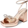 DREAM PAIRS Women’s Double Bowknots Platform Chunky Heels Rhinestone High Square Toe Dress Sandals for Wedding Bridal Party(Rose Gold-pu)