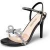 DREAM PAIRS Women’s Heels Round Toe Rhinestone Double Bowknots Sparkly Stilettos Heeled Sandals Shoes for Party Evening(Black-pu)