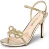 DREAM PAIRS Women’s Heels Round Toe Rhinestone Double Bowknots Sparkly Stilettos Heeled Sandals Shoes for Party Evening(Gold-pu)