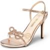 DREAM PAIRS Women’s Heels Round Toe Rhinestone Double Bowknots Sparkly Stilettos Heeled Sandals Shoes for Party Evening(Rose Gold-rhinestone)