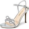 DREAM PAIRS Women’s Heels Round Toe Rhinestone Double Bowknots Sparkly Stilettos Heeled Sandals Shoes for Party Evening(Silver-pu)