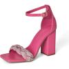 DREAM PAIRS Women’s Heels for Women Braided Open Toe Ankle Strap High Block Chunky Heel Sandals Party Wedding Dress Pumps Shoes(Hot Pink-rhinestone)