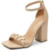 DREAM PAIRS Women’s Heels for Women Braided Open Toe Ankle Strap High Block Chunky Heel Sandals Party Wedding Dress Pumps Shoes(Nude)
