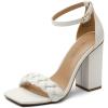 DREAM PAIRS Women’s Heels for Women Braided Open Toe Ankle Strap High Block Chunky Heel Sandals Party Wedding Dress Pumps Shoes(White)